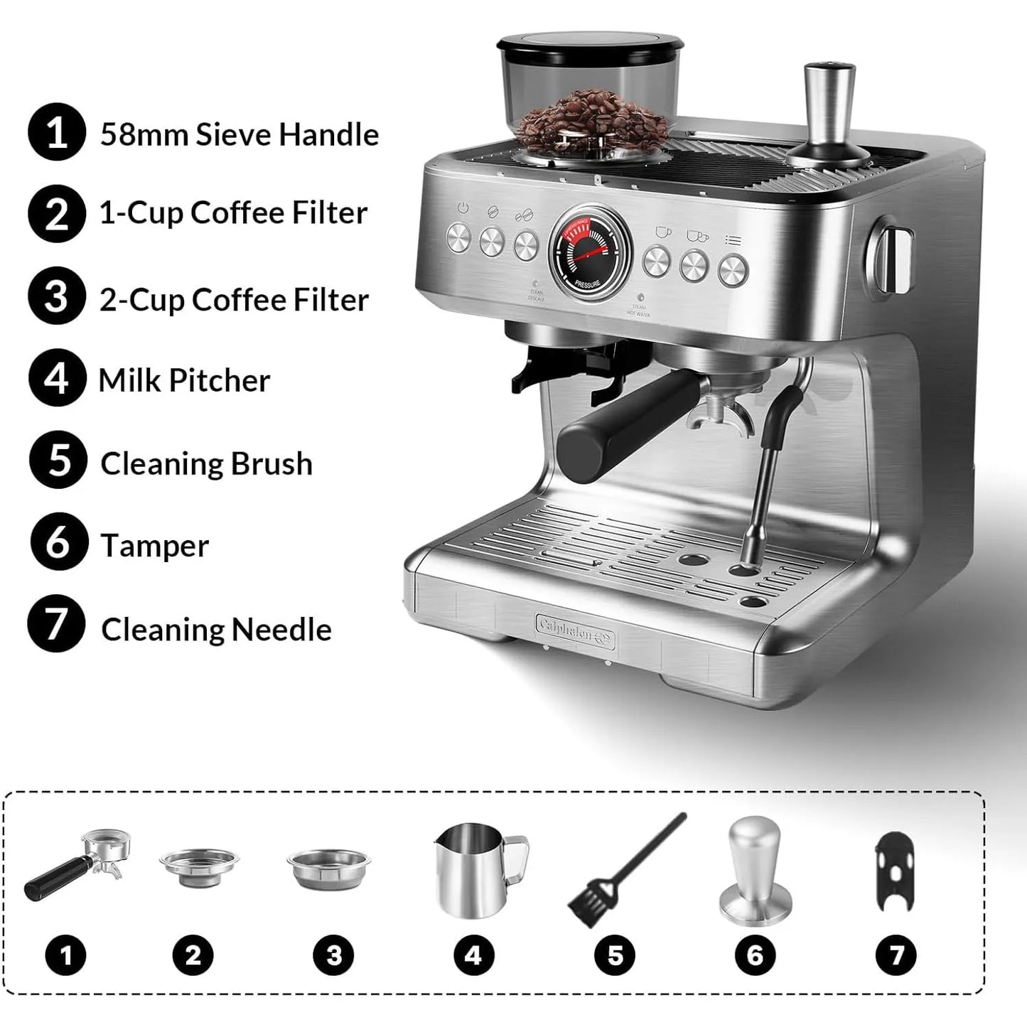 Acekool Espresso Maker With Milk Frother 20 Bar Pressure