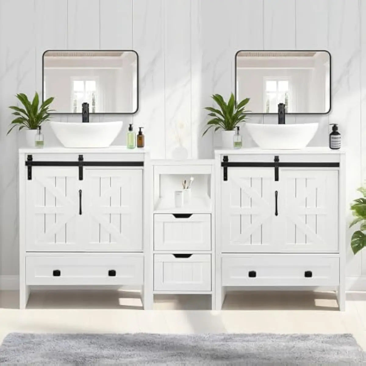 Farmhouse Bathroom Vanity Set Irregular Vessel Sink Sliding Barn Doors