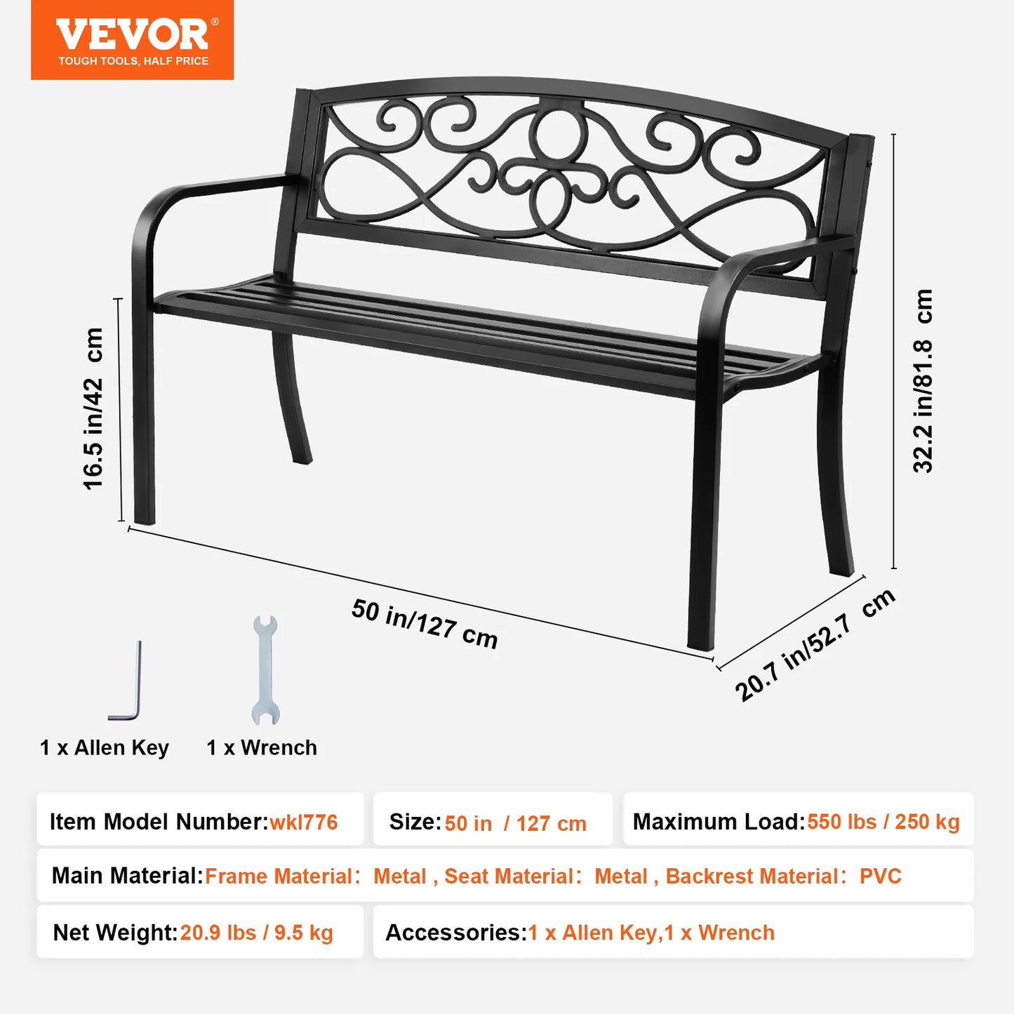SucceBuy Outdoor Bench Wood Metal Garden Bench Durable