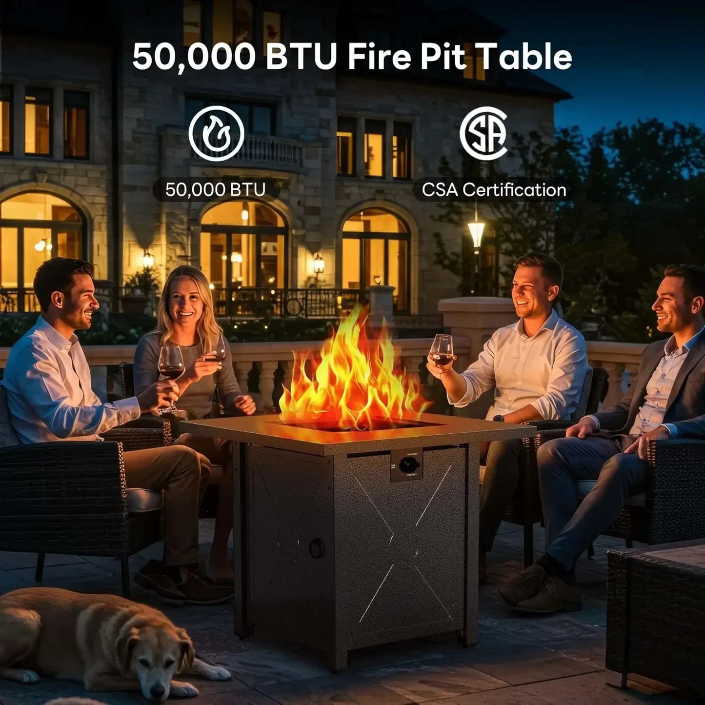 Propane Fire Pit Table 50,000 BTU With Lid Lava Rock