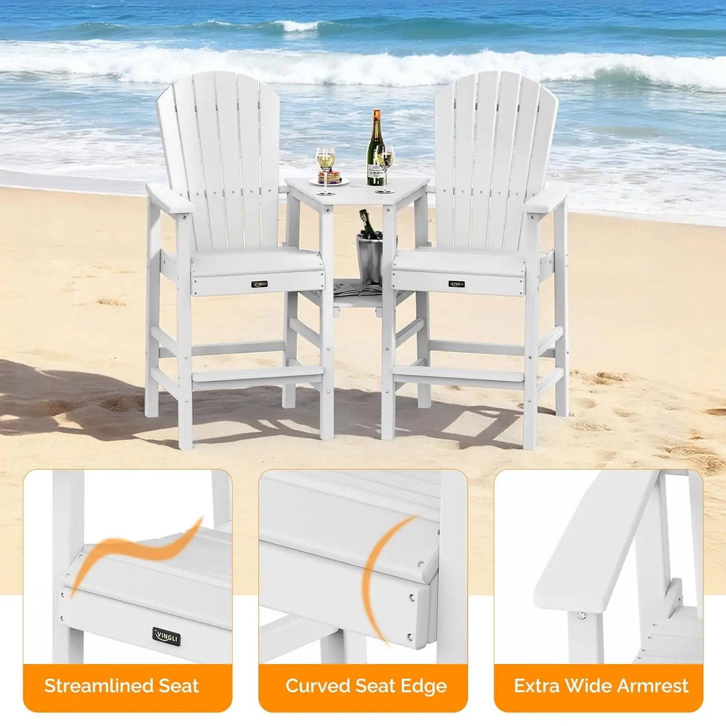 Tall Adirondack Chairs Set of 2 With Dual Trays Outdoor