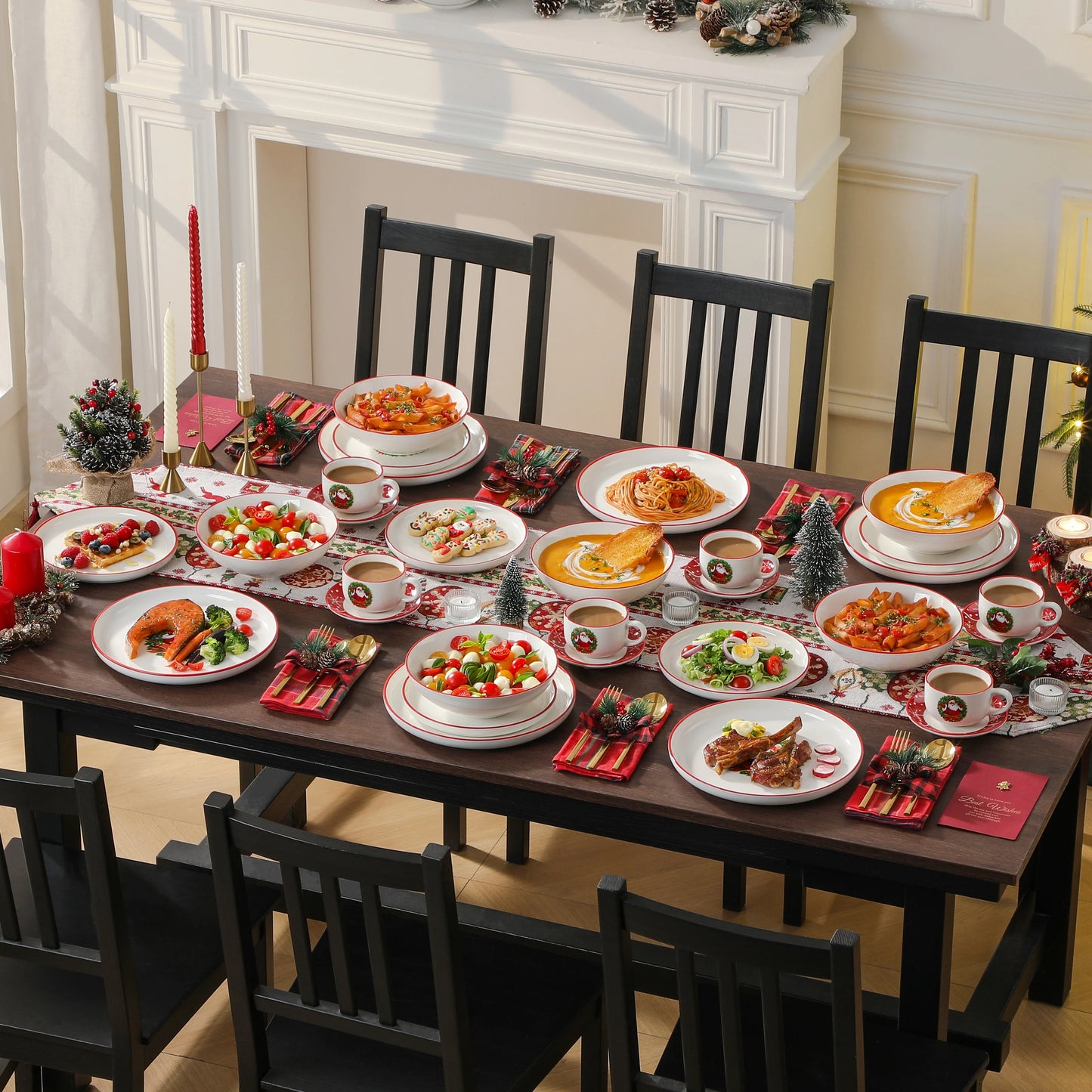 MALACASA Christmas Dinnerware Set Ceramic Plates And Mugs