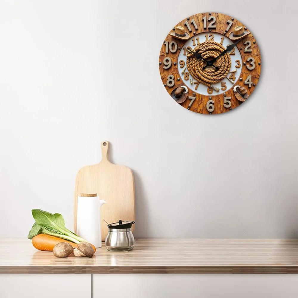 Western Cowboy Round Wall Clock by Xmsj Silent Non Ticking