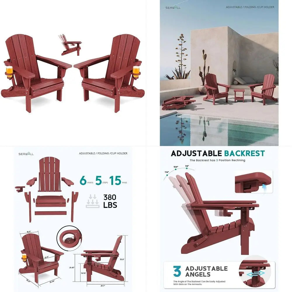 All Weather HDPE Folding Adirondack Chair Set Of 2 With 3 Recline Positions