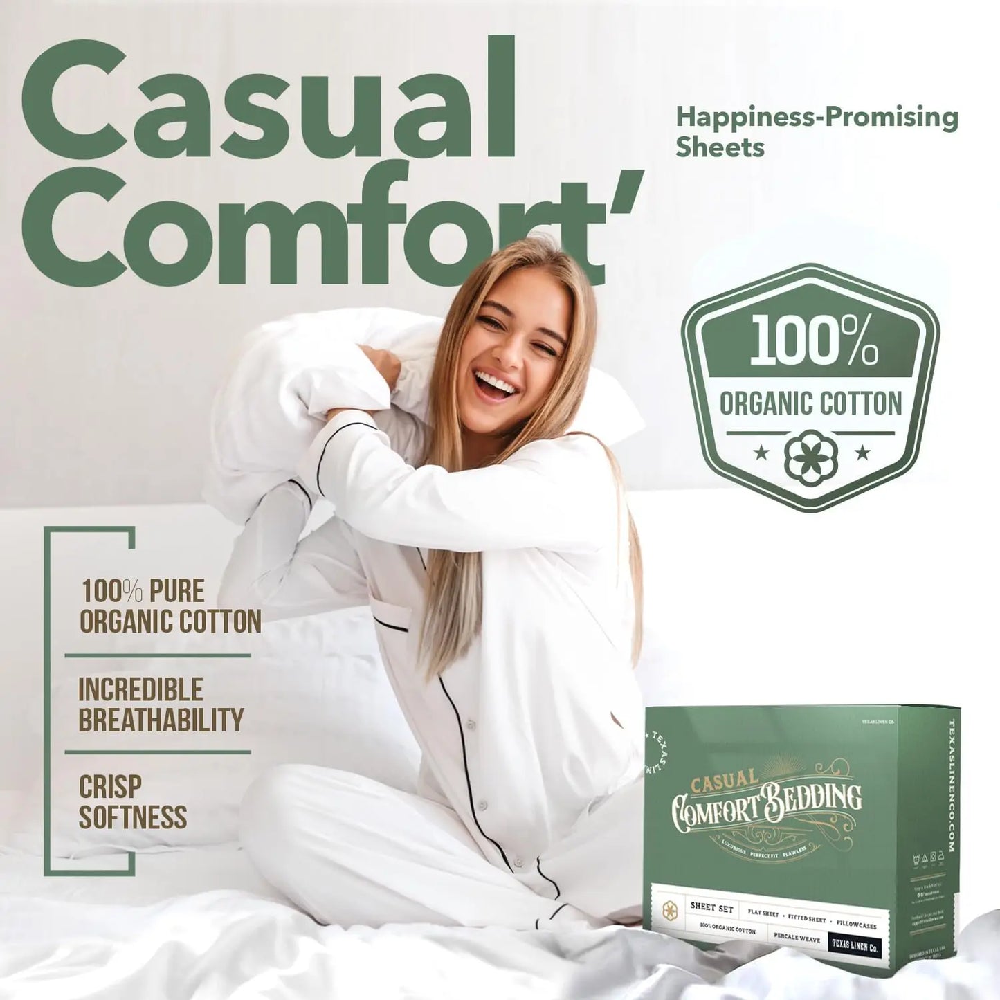 Organic Cotton Percale Sheet Set 4 Piece Soft Breathable Hotel Quality Bedding