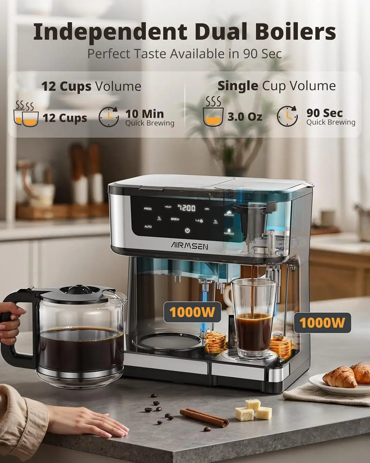 Programmable Dual Coffee Maker With Single Serve K Cup 1000W