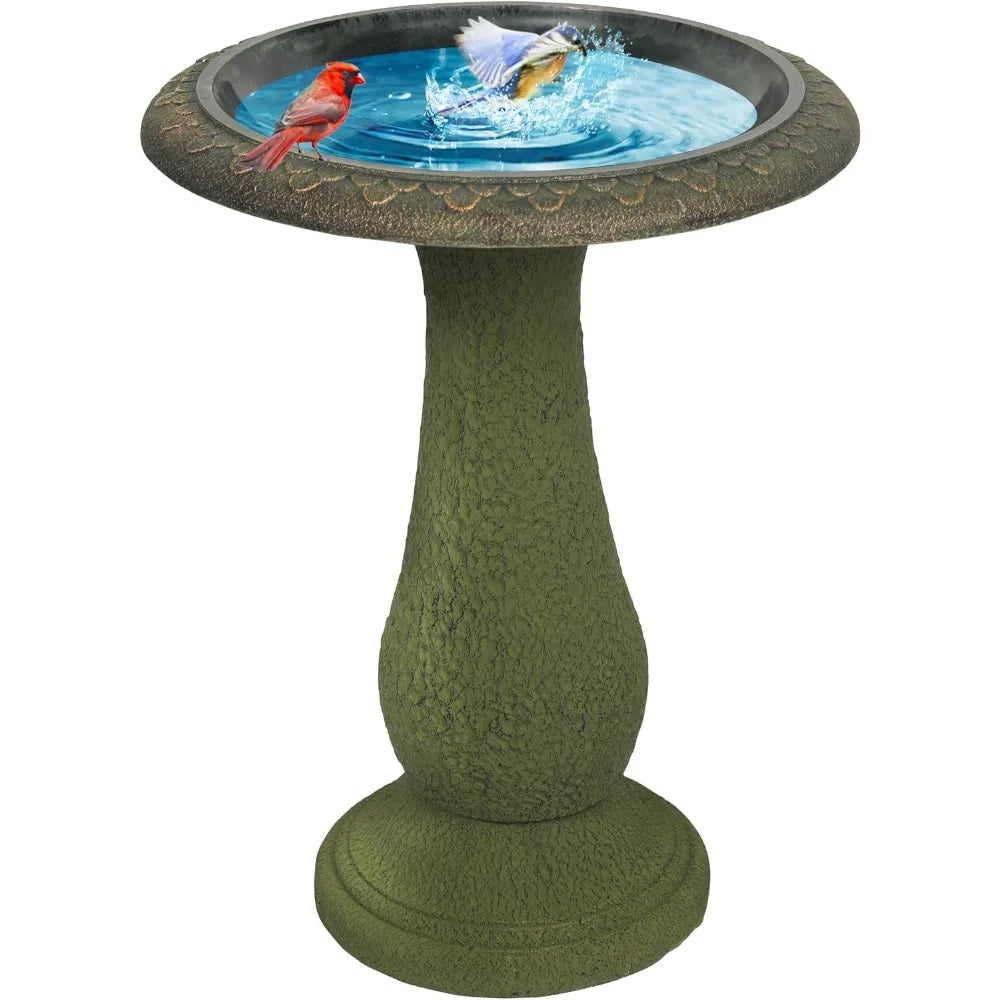 Solution4Patio Fiberclay Outdoor Marble-Look Bird Bath