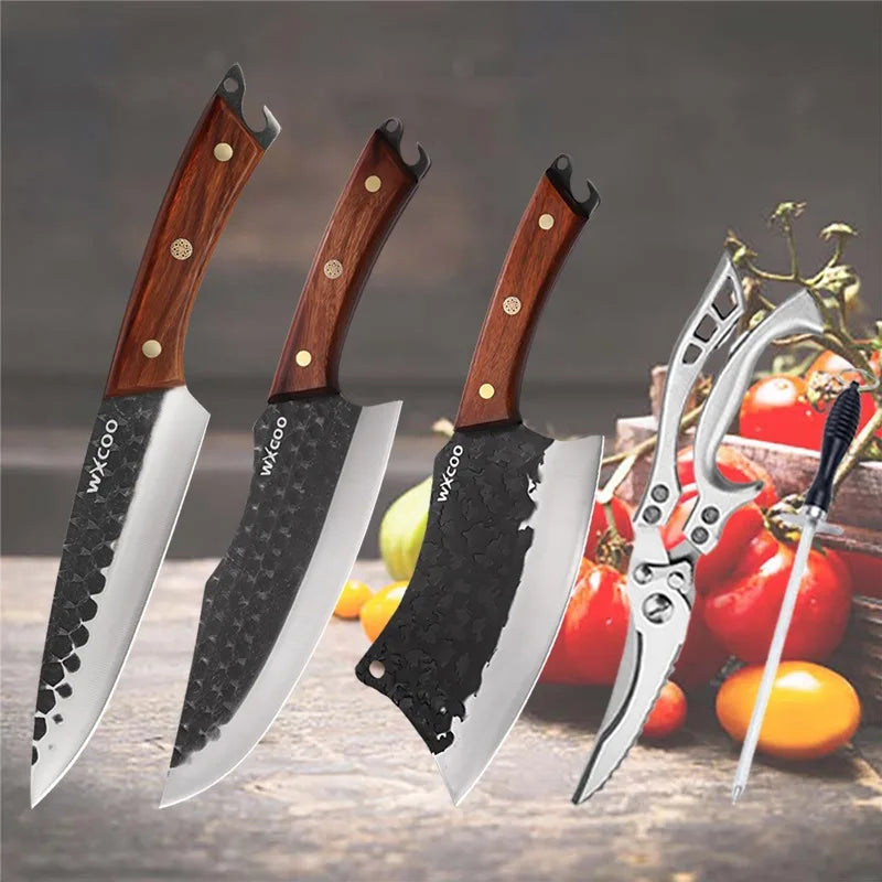 WXCOO High Carbon Steel Kitchen Knife Set Professional Chef Knives