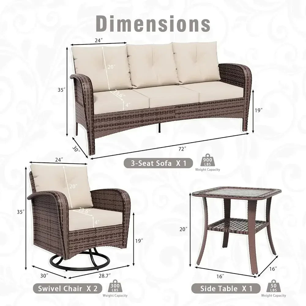 Outdoor Patio Set With Swivel Chairs, Sofa And Coffee Table