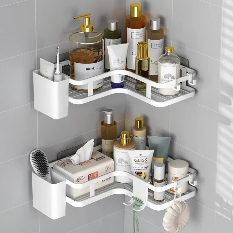 6-Piece Double-Layer Stainless Steel Corner Shelf No-Drill Wall Mount