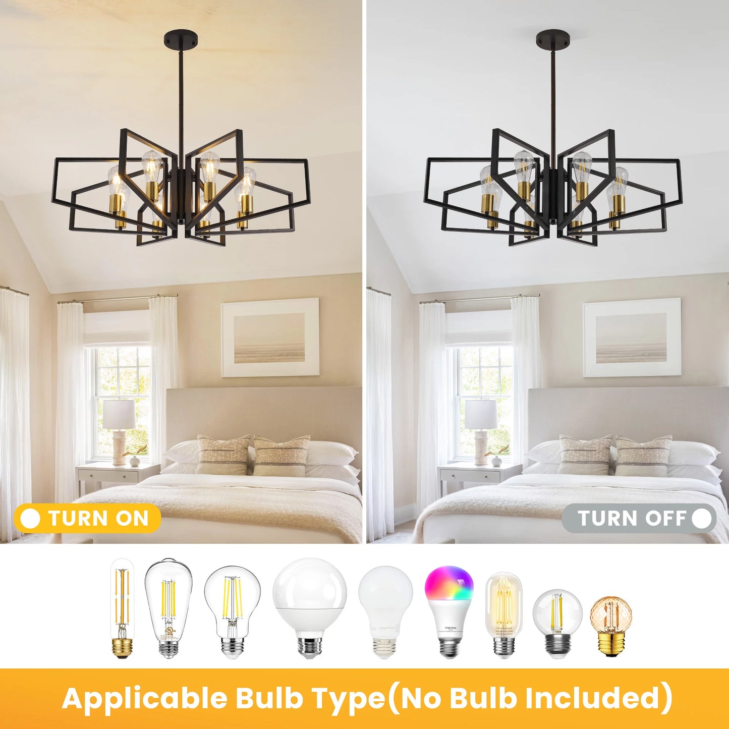 Geometric 8-Light Chandelier With Adjustable Height Metal Pendant