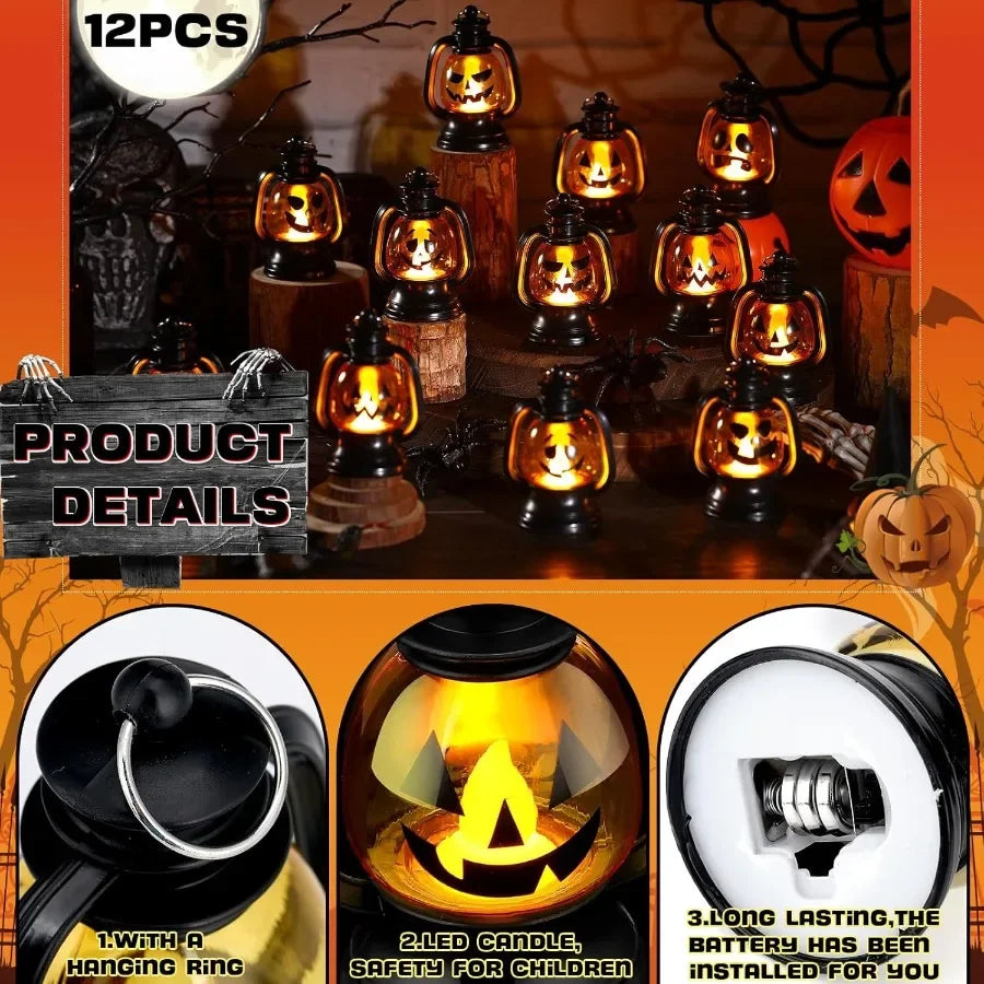 12 Pack Halloween Mini Pumpkin Lanterns With Flickering Candles