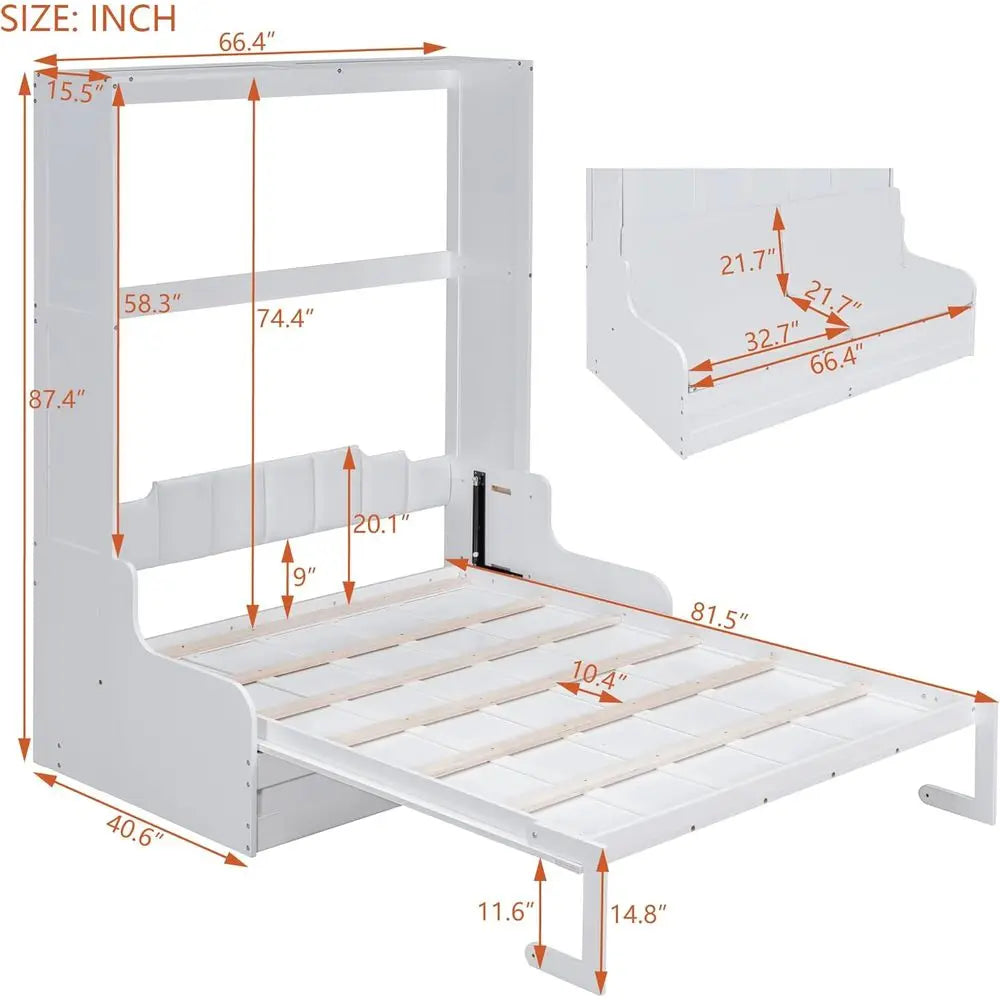 Wooden Murphy Wall Bed With Sofa And Cushioned Seating