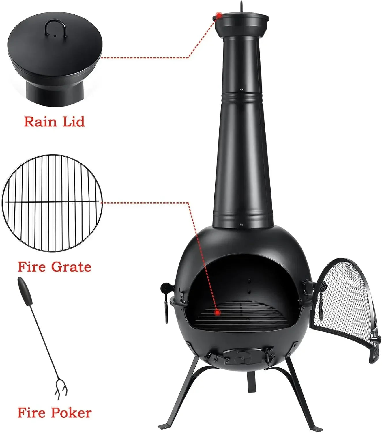 Prairie Fire Chiminea Fire Pit With Rust Free Iron Cover