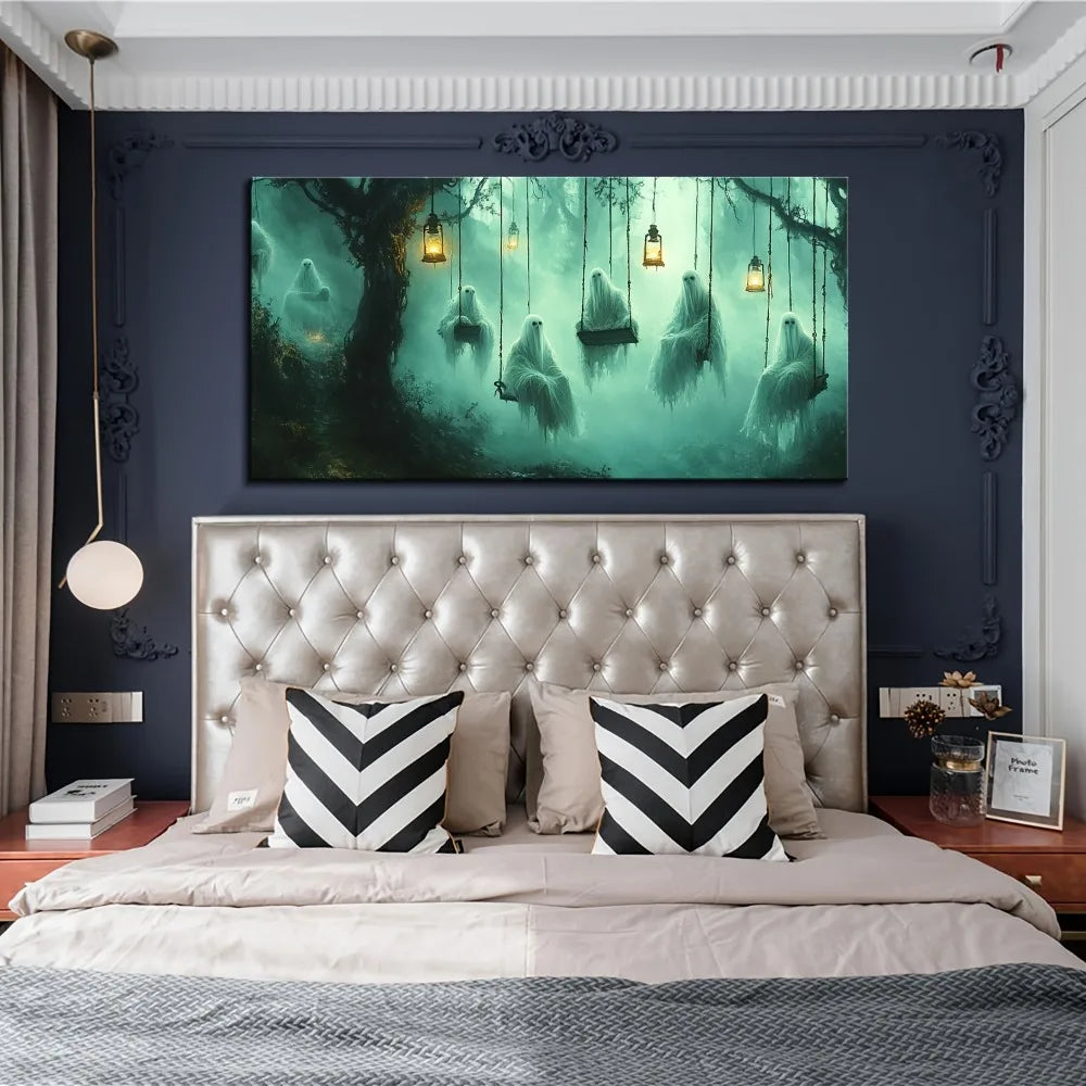 Halloween Dark Forest Pumpkin Canvas Print For Interior Decor