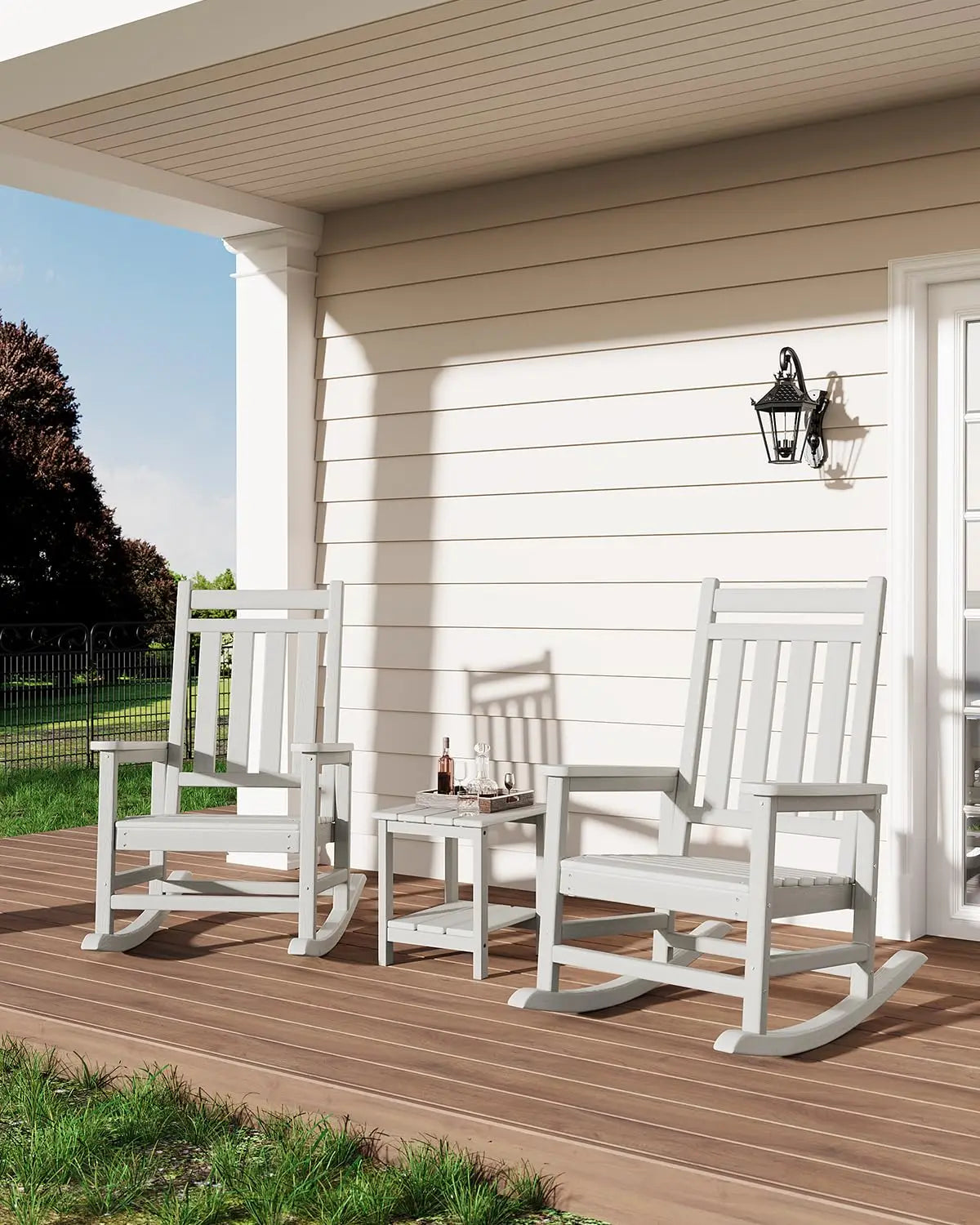 HDPE High Back Rocking Chair Set With Side Table Patio