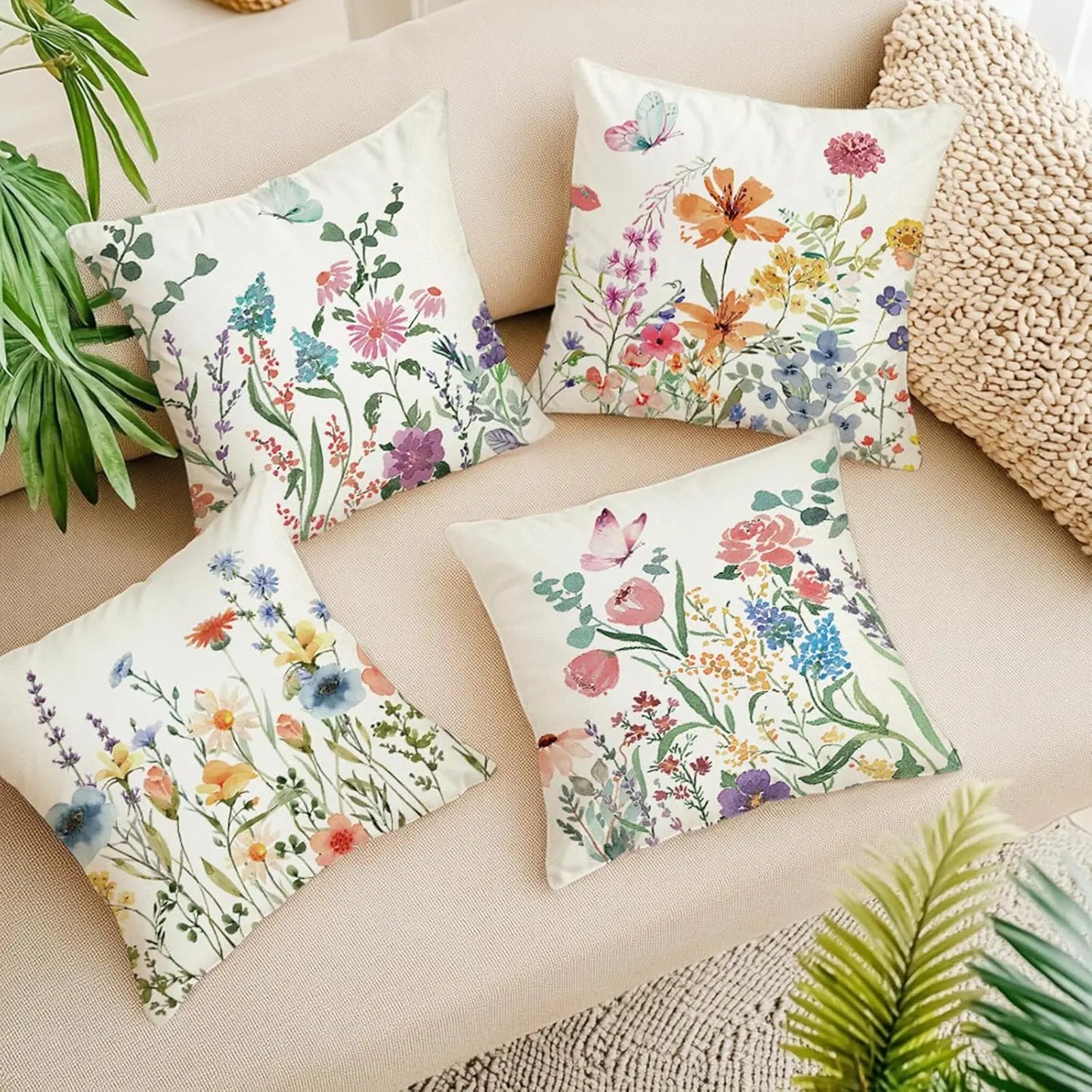 Spring Farmhouse Pillow Covers for Home Decor and Outdoor Use