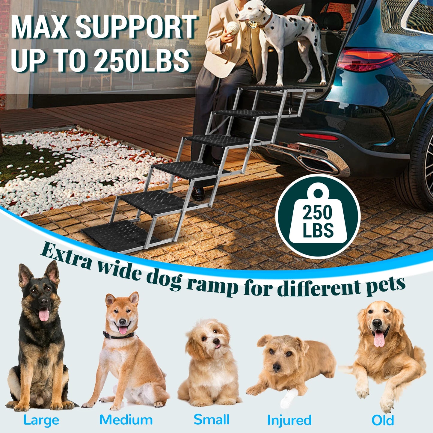 NONEDog Adjustable Foldable Dog Stairs Set For Cars And SUVs