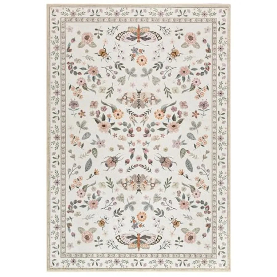 Washable Floral Butterfly Non Slip Area Rug For Living Room