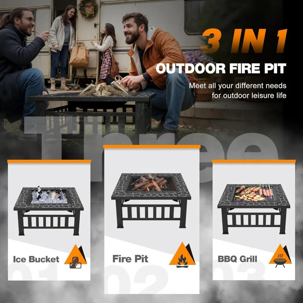 Devoko Outdoor Fire Pit Table with Waterproof Cover for Patios