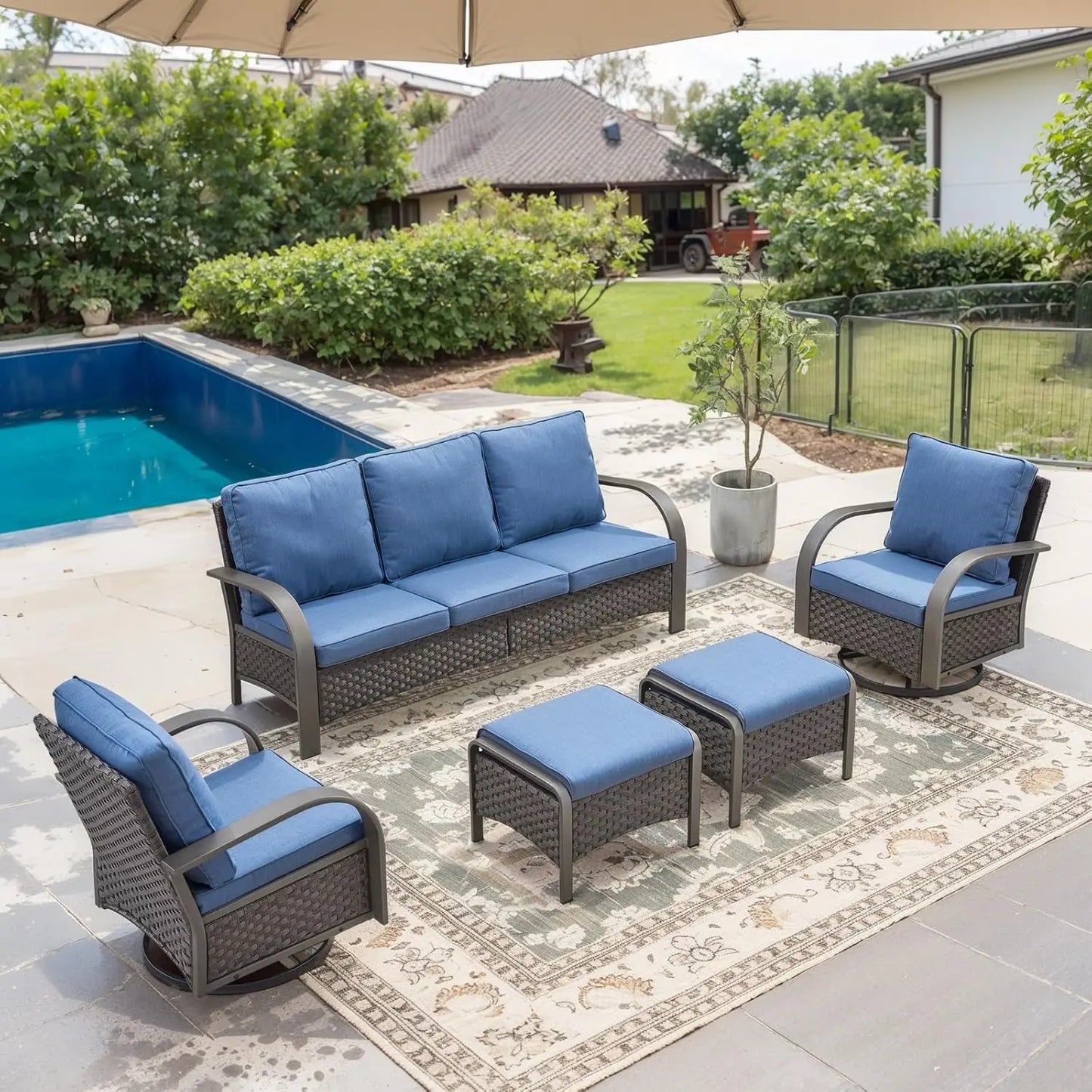 5-Piece Outdoor Patio Furniture Set All-Weather Wicker Chairs