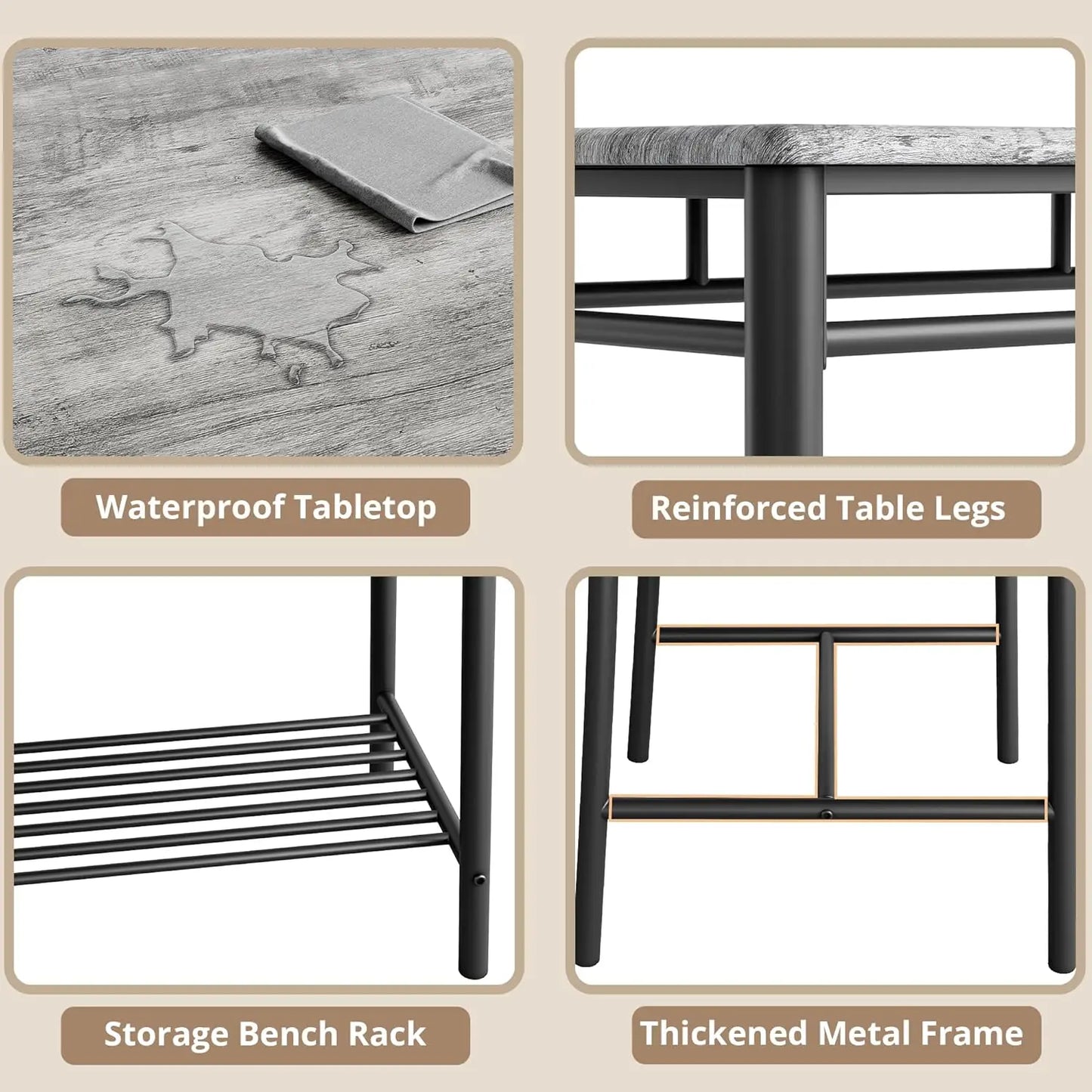 Ironck Dining Table Set for Small Space With Bench Chairs