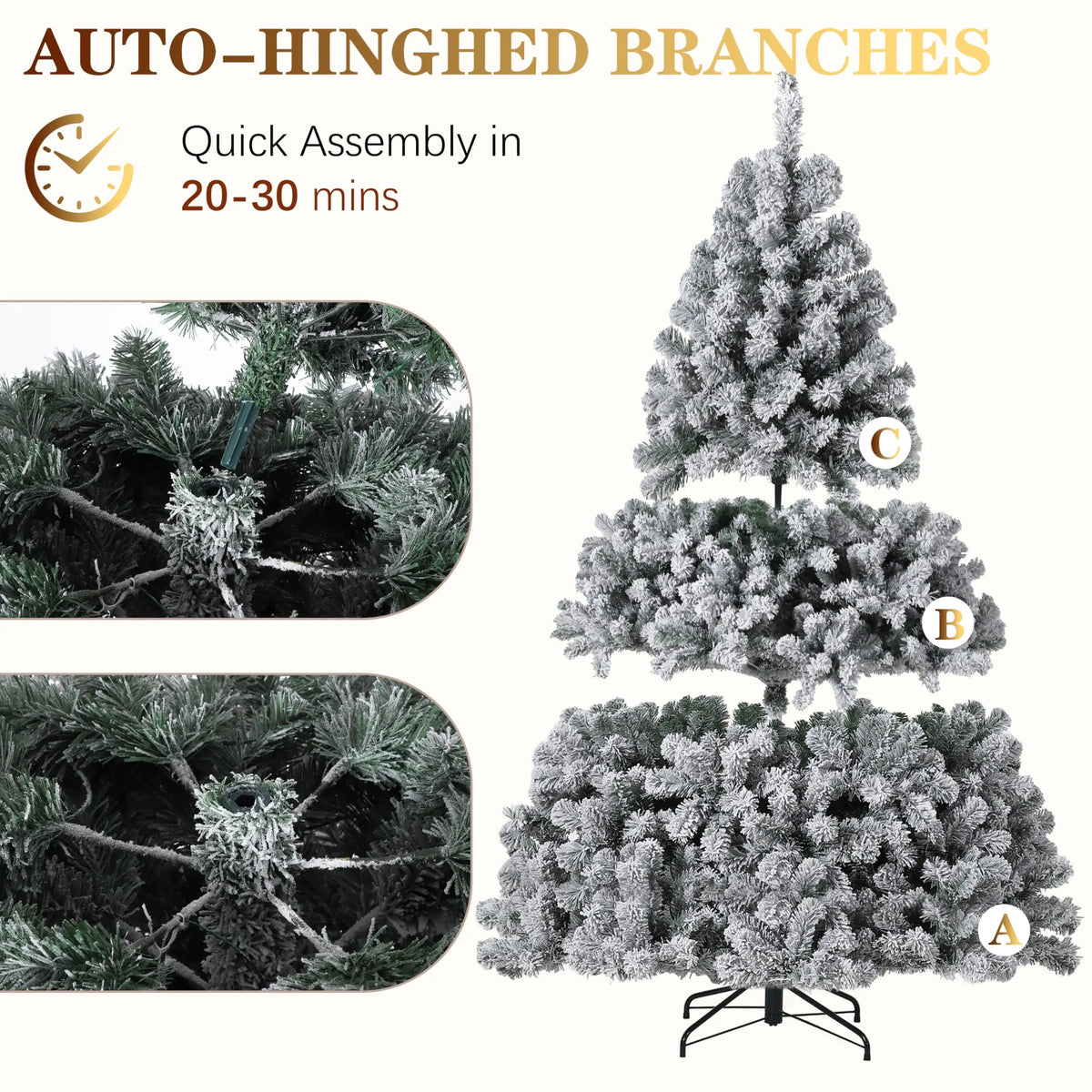 Flocked Prelit Christmas Tree With LED Lights And Metal Stand