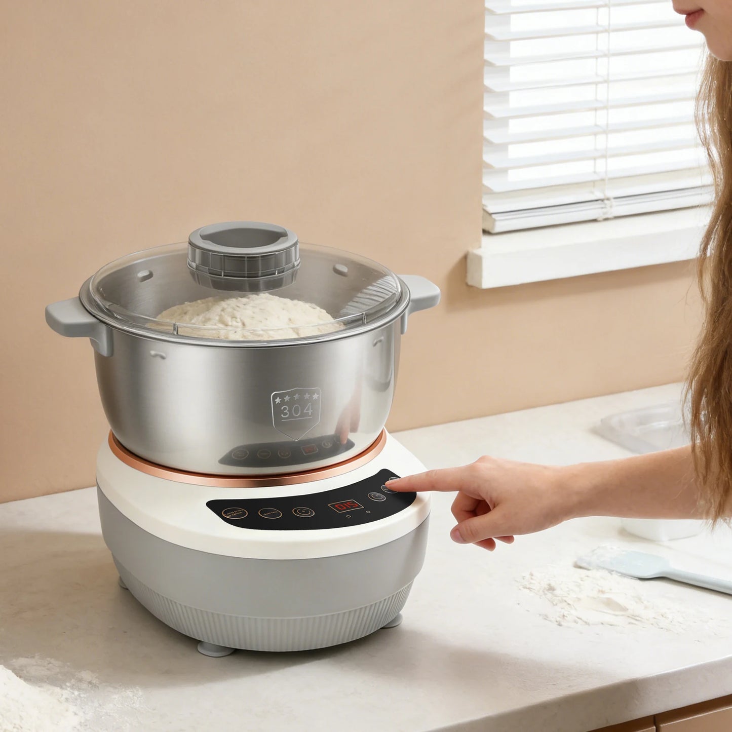 Dough Kneading Machine Stainless Steel Stand Mixer With Timer Auto Off