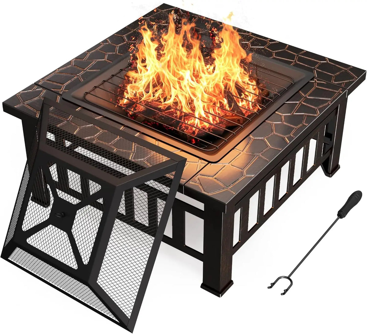 Devoko Outdoor Fire Pit Table with Waterproof Cover for Patios