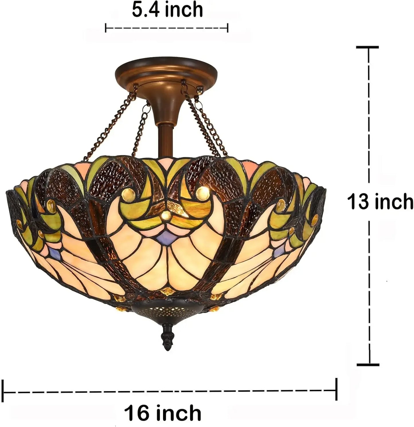 Tiffany Style Stained Glass Ceiling Light Victorian Semi Flush Mount