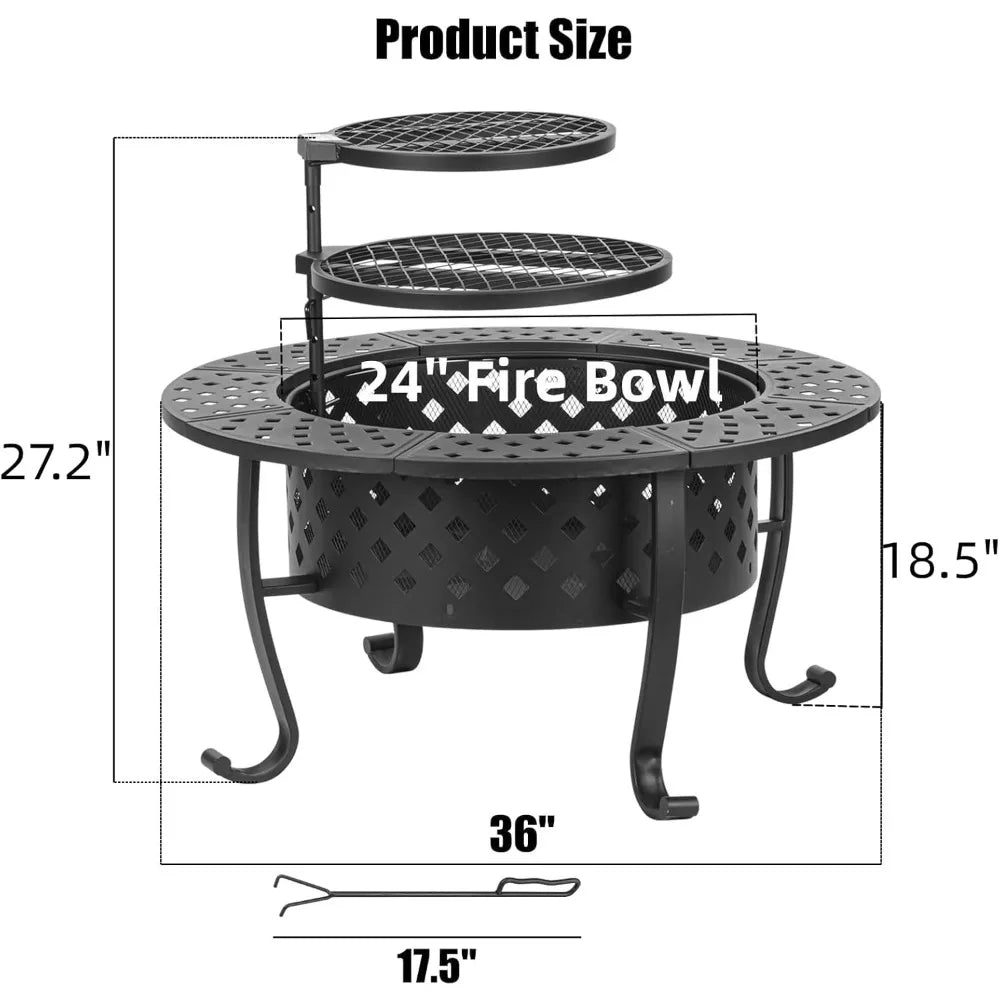 P Wood Burning Fire Pit With Grills And Lid