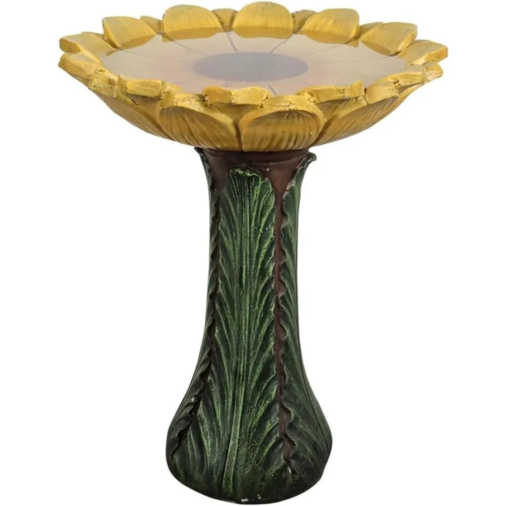 Concrete Outdoor Bird Bath With Sunflower Bowl And Leaf Pedestal