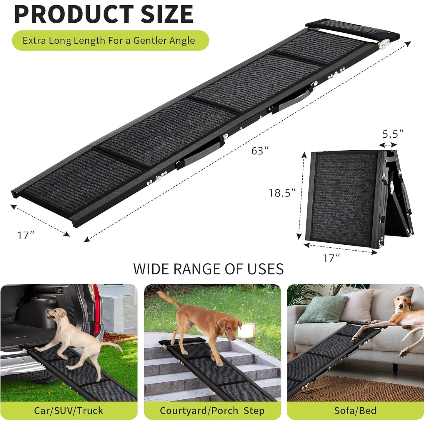 HiMISS Upgraded Folding Car Dog Ramp With Non Slip Surface