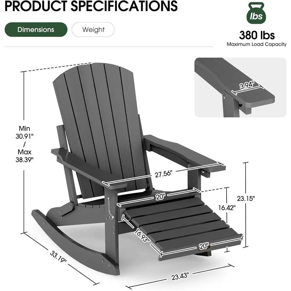 Adirondack Rocking Chair Set With Ottoman Weatherproof Outdoor Furniture