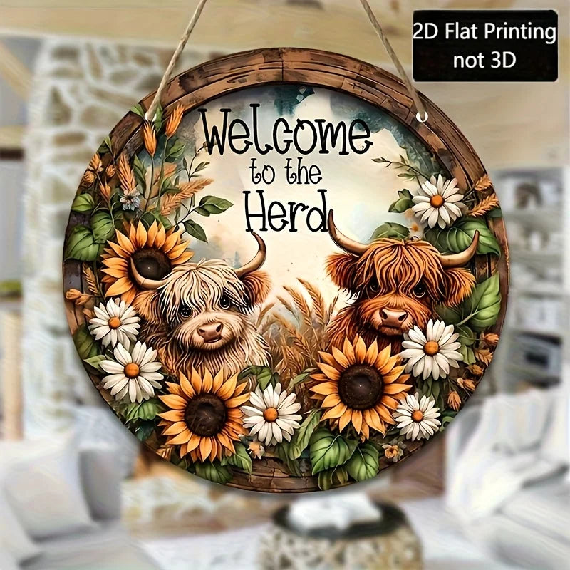 Sunflower Clock Pattern Wooden Signboard Welcome Sign For Home Decor