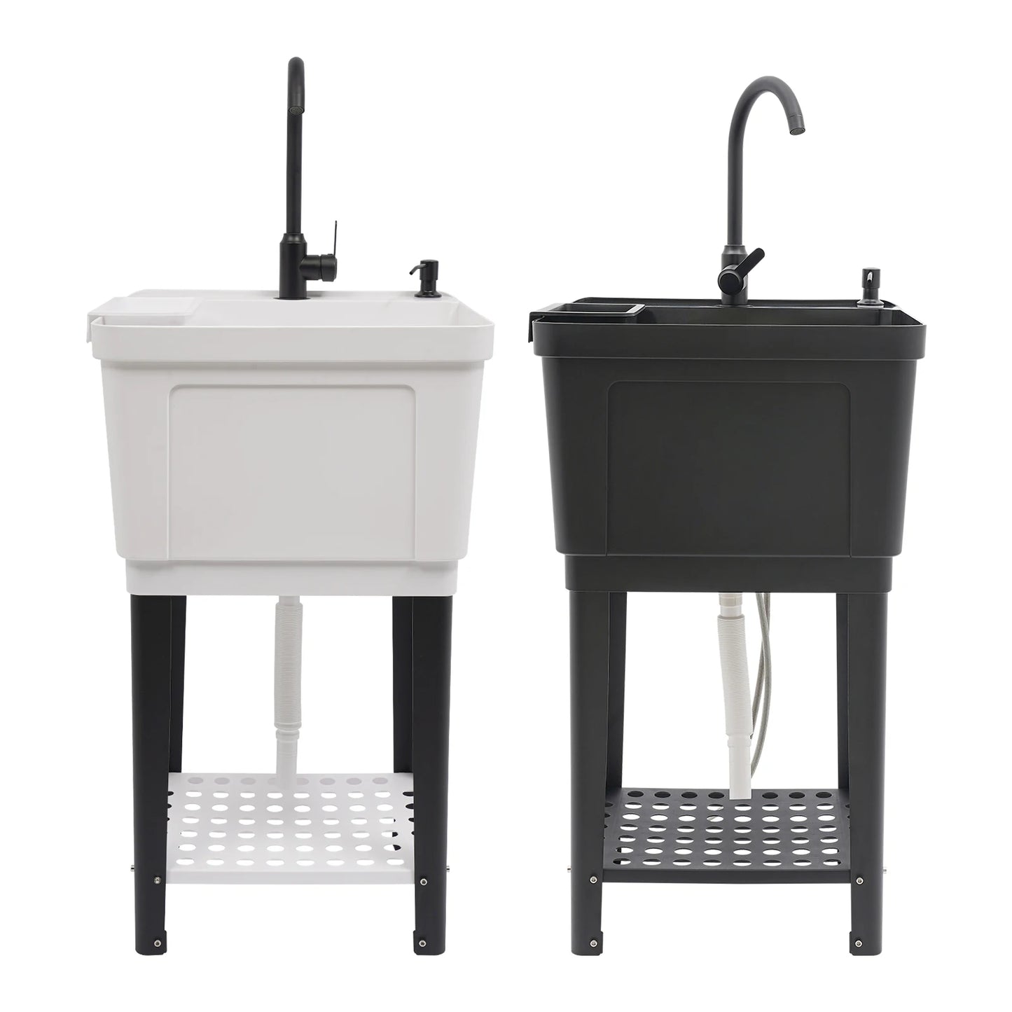 Freestanding Laundry Sink With Soap Dispenser And Storage Rack