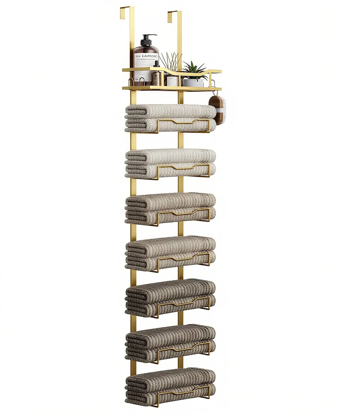 XIUWO 6-Tier No Drill Over The Door Hanging Towel Rack