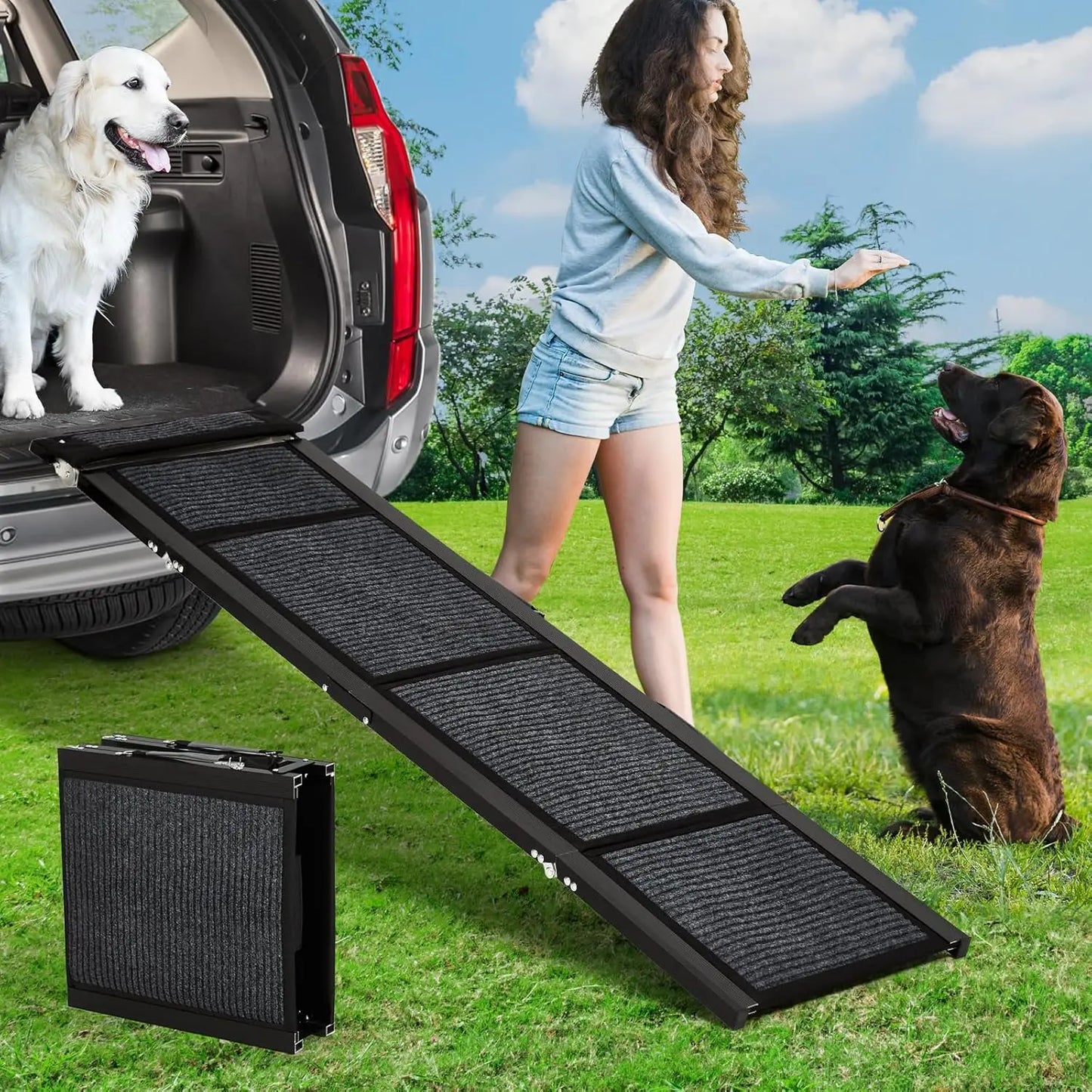 HiMISS Upgraded Folding Car Dog Ramp With Non Slip Surface
