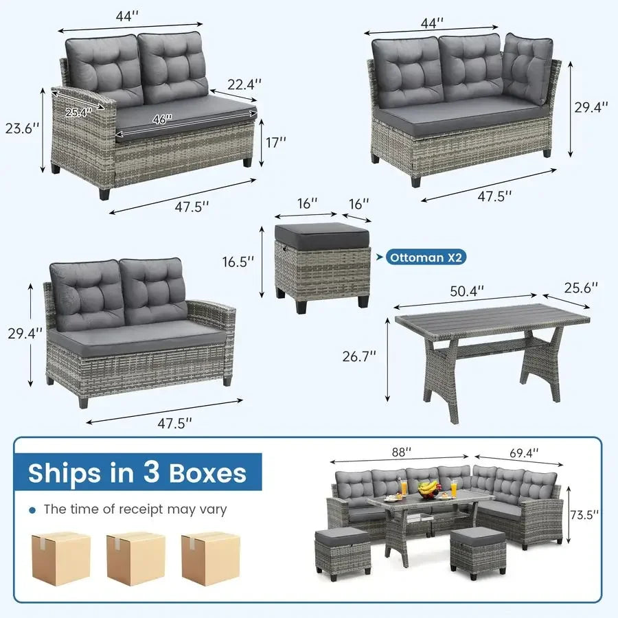 XMSJ Outdoor Patio Furniture Set With Sectional Sofa And Table