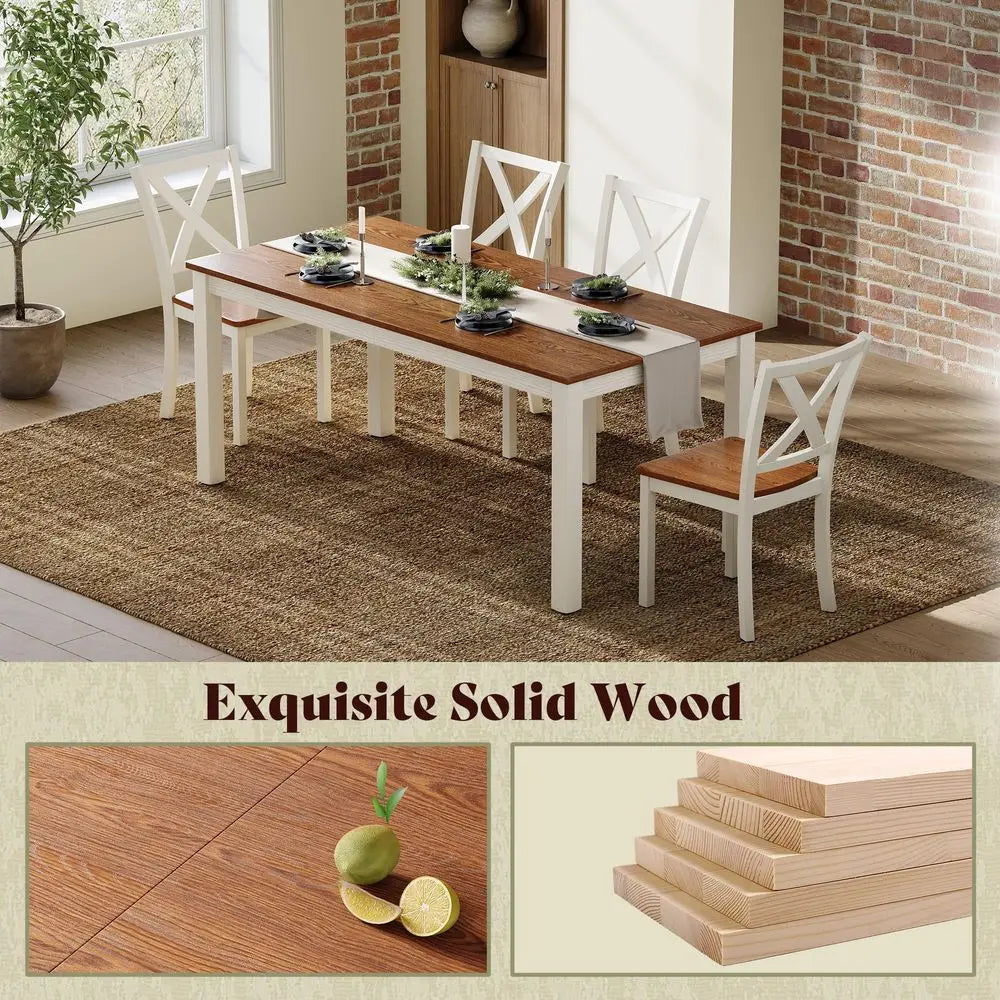 Farmhouse Dining Table Set 6 Piece With Chairs And Bench
