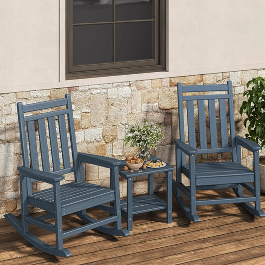 HDPE High Back Rocking Chair Set With Side Table Patio