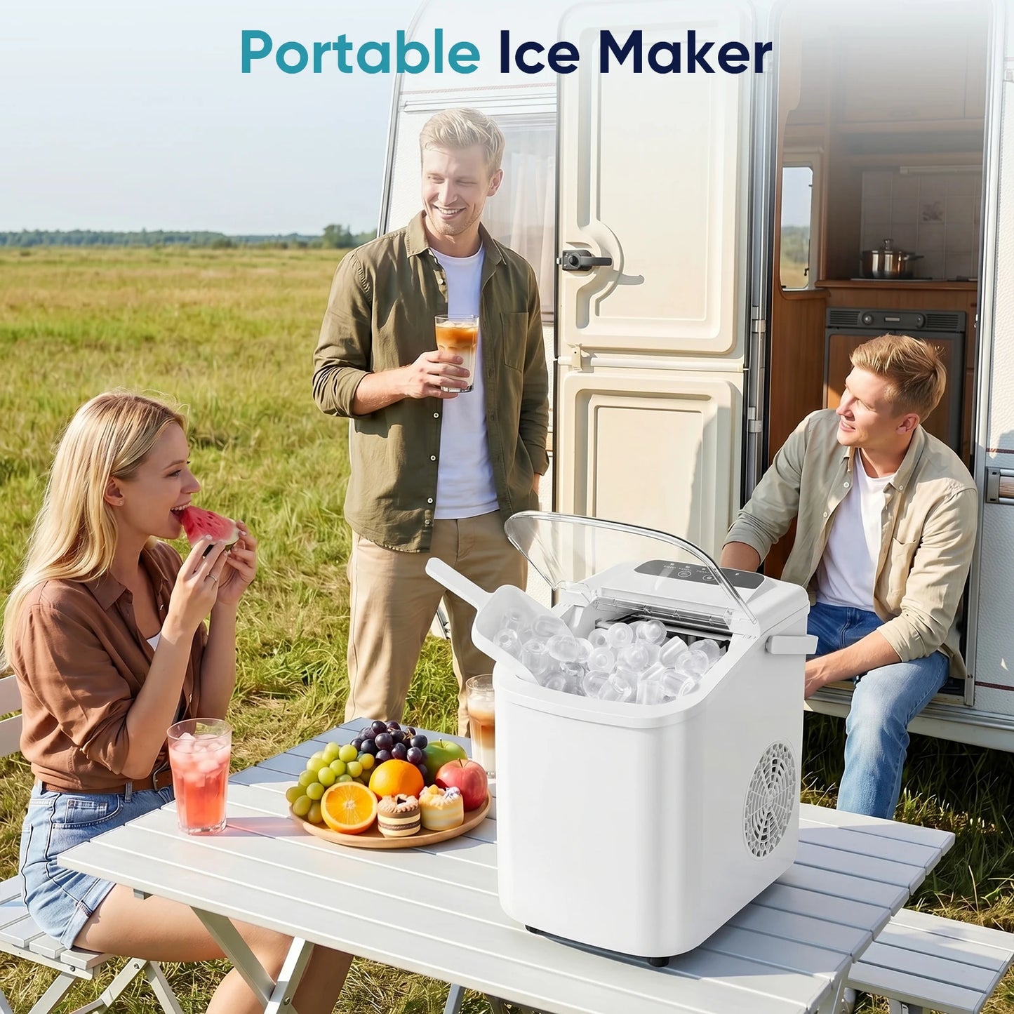 JHK Portable Countertop Ice Maker With Scoop Basket