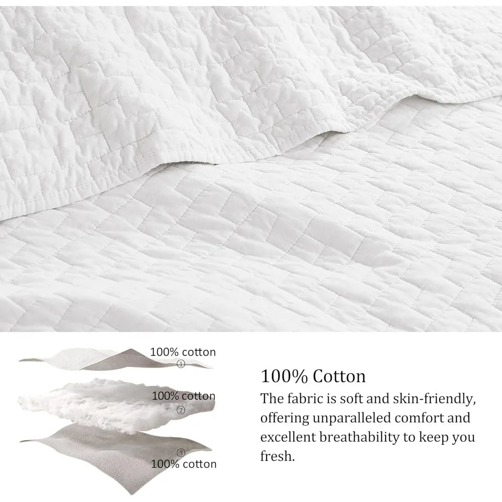 Premium 100 Cotton Quilt Bedding Set With Textured Pillow Shams