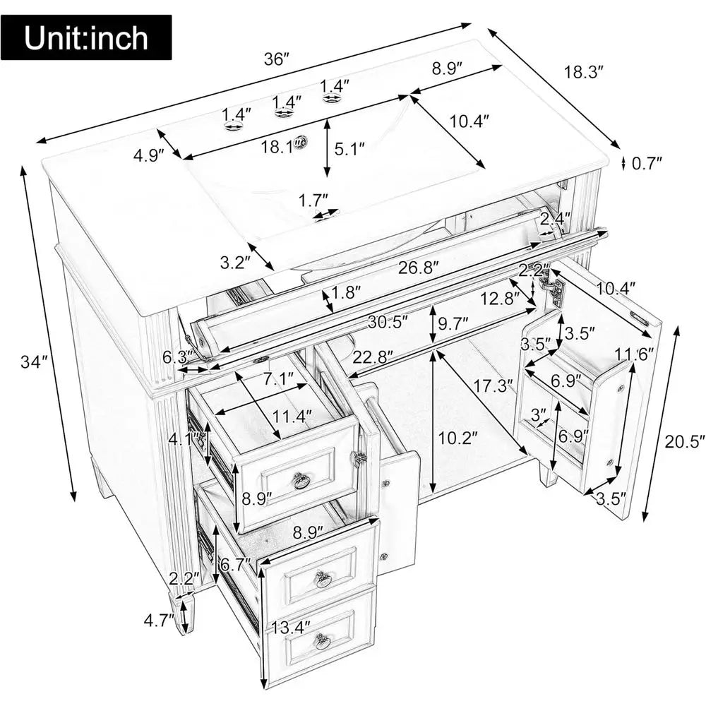 Bathroom Vanity Cabinet With Ceramic Countertop Sink Combo