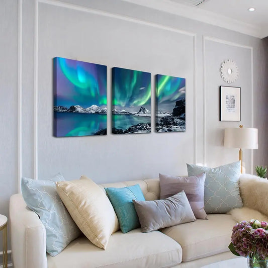 Abstract Mountain Aurora Landscape Canvas Wall Art Set