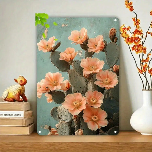 Cactus Flower Tin Sign Boho Wall Art Southwestern Vintage Plaque