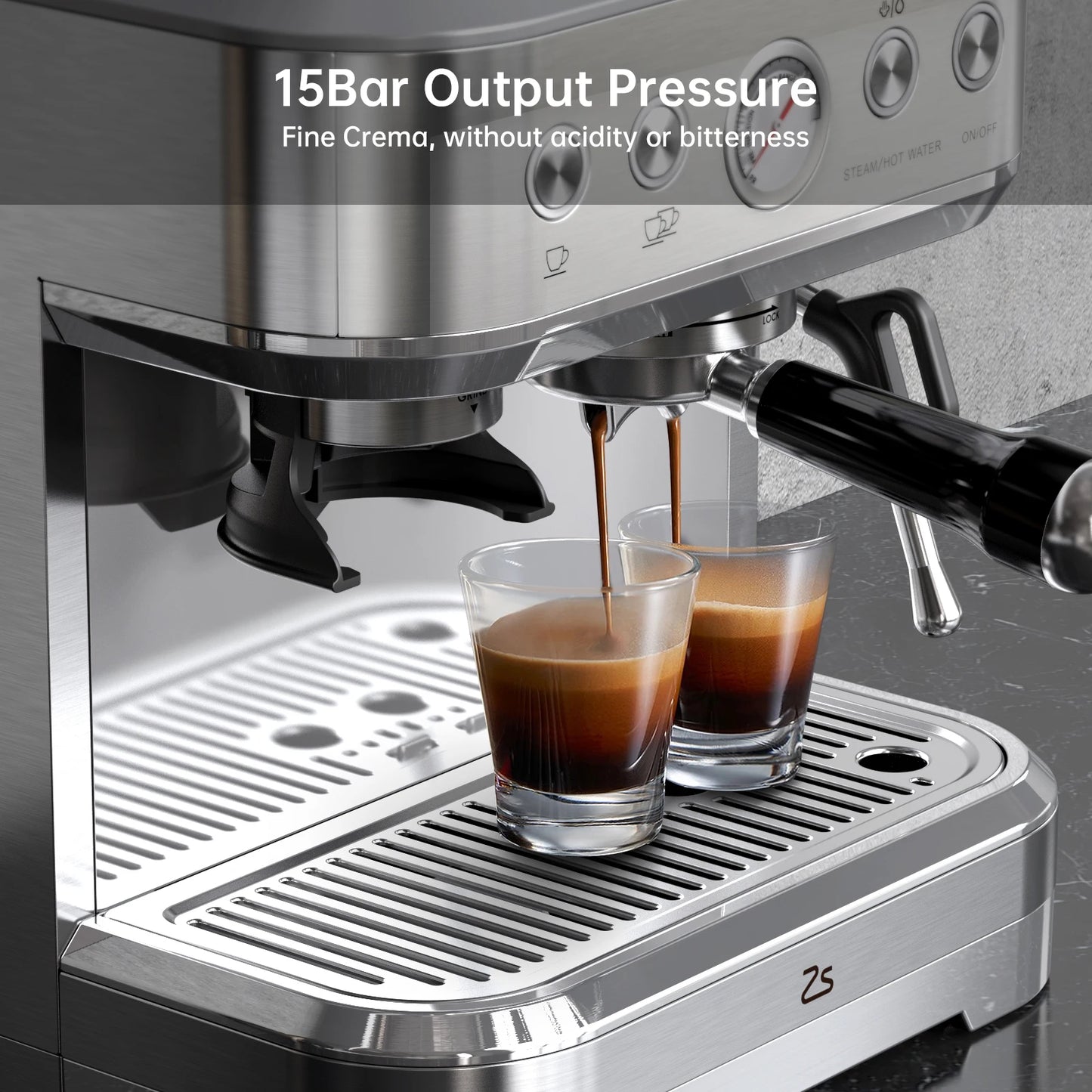 Acekool Espresso Machine With Grinder Stainless Steel Milk Frother