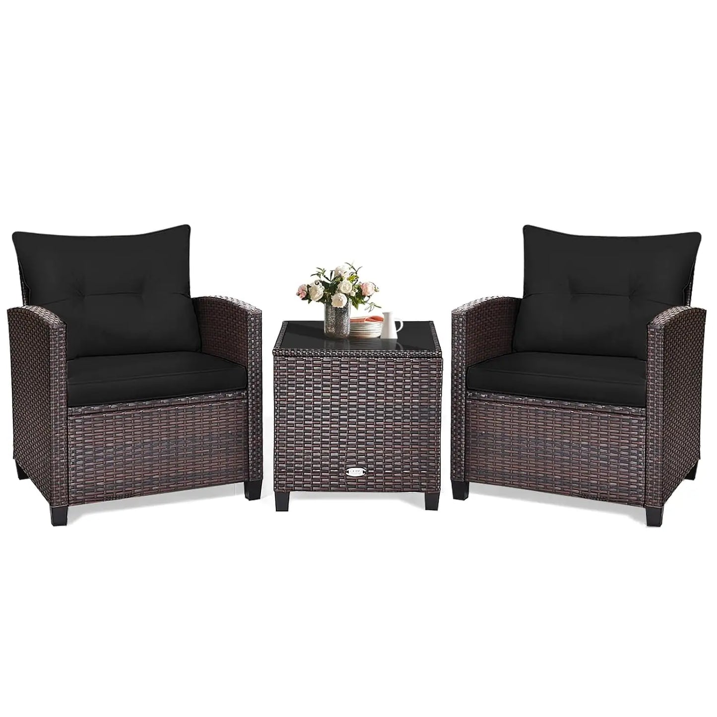 XIAOLANG Outdoor Patio Conversation Set With Washable Cushions Glass Tabletop