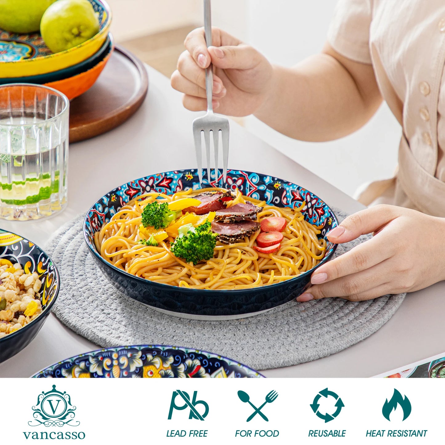 Malacasa Ceramic Dinnerware Set Bohemian Style For 6 People