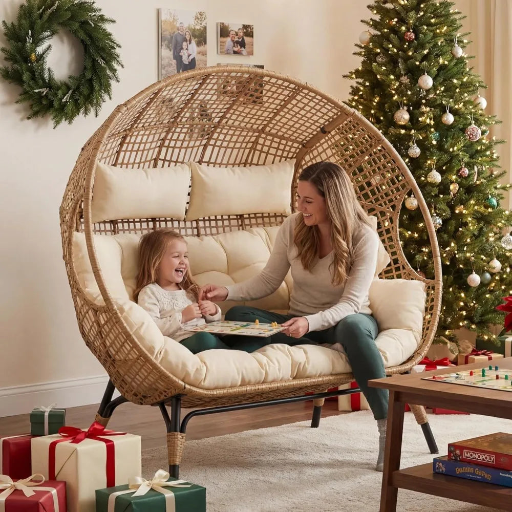 Outdoor Double Egg Chair Wicker Loveseat Two Seater